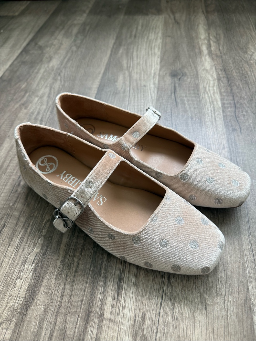 Sam & Libby Velvet Polka Dot Mary Jane Flats Size 6
